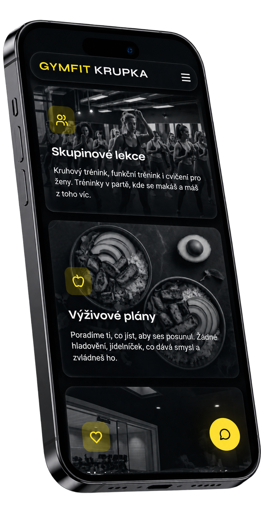 Web GymFit Krupka na mobilu