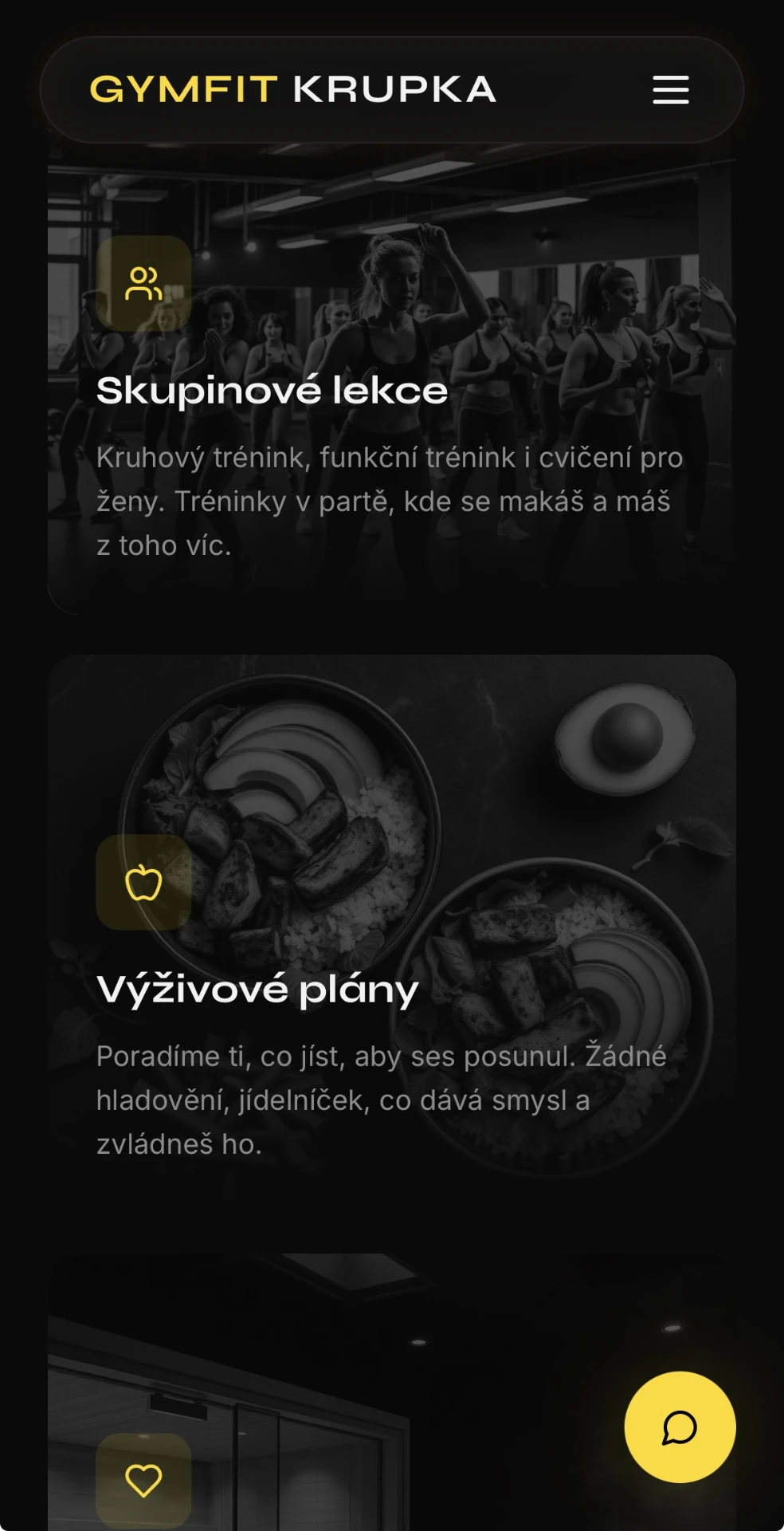 Web GymFit Krupka na mobilu